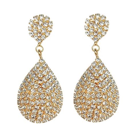 Gold Teardrop Earrings Bling Bling Statement Earrings Art Deco Great Gatsby Rhinestone Crystal Drop Earrings Beauty Pageant Bridal Wedding Party Earrings Jewelry (Gold Teardrop) Cover