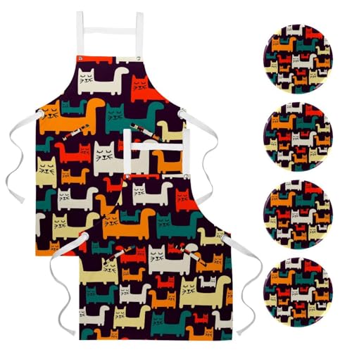 Lot de 2 tabliers de cuisine multicolores pour nettoyage et bistrot