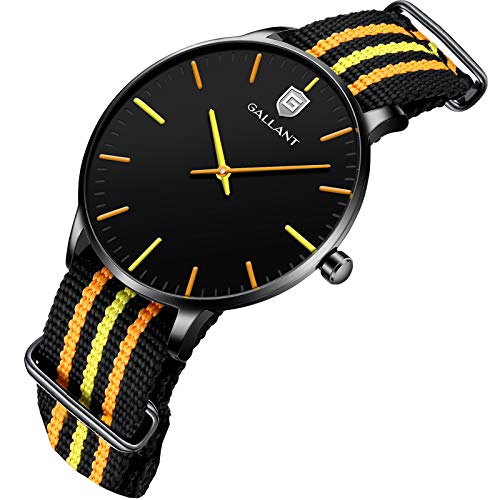 G GALLANT Mens Watch Men's Wristwatch Quartz Watch Nylon Slip-Thru Strap Watch Minimalist Waterproof Watch for Men Teenager Gift - Orange/Blue/White/Black