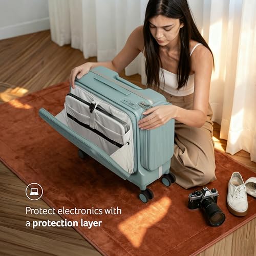 Image of Acer Barcelona Overnighter Suitcase, 19 inch Cabin, Recycled Polyester Material, Top Opening with Quick- Access Compartment, TSA Lock, 360 Degree Spin 8 Wheel, Blue