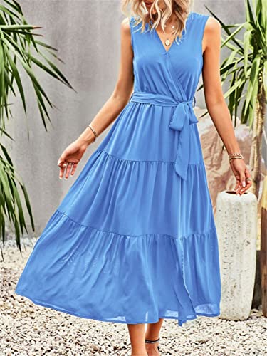 Robe d'été sans manches à volants fluide et légère col en V