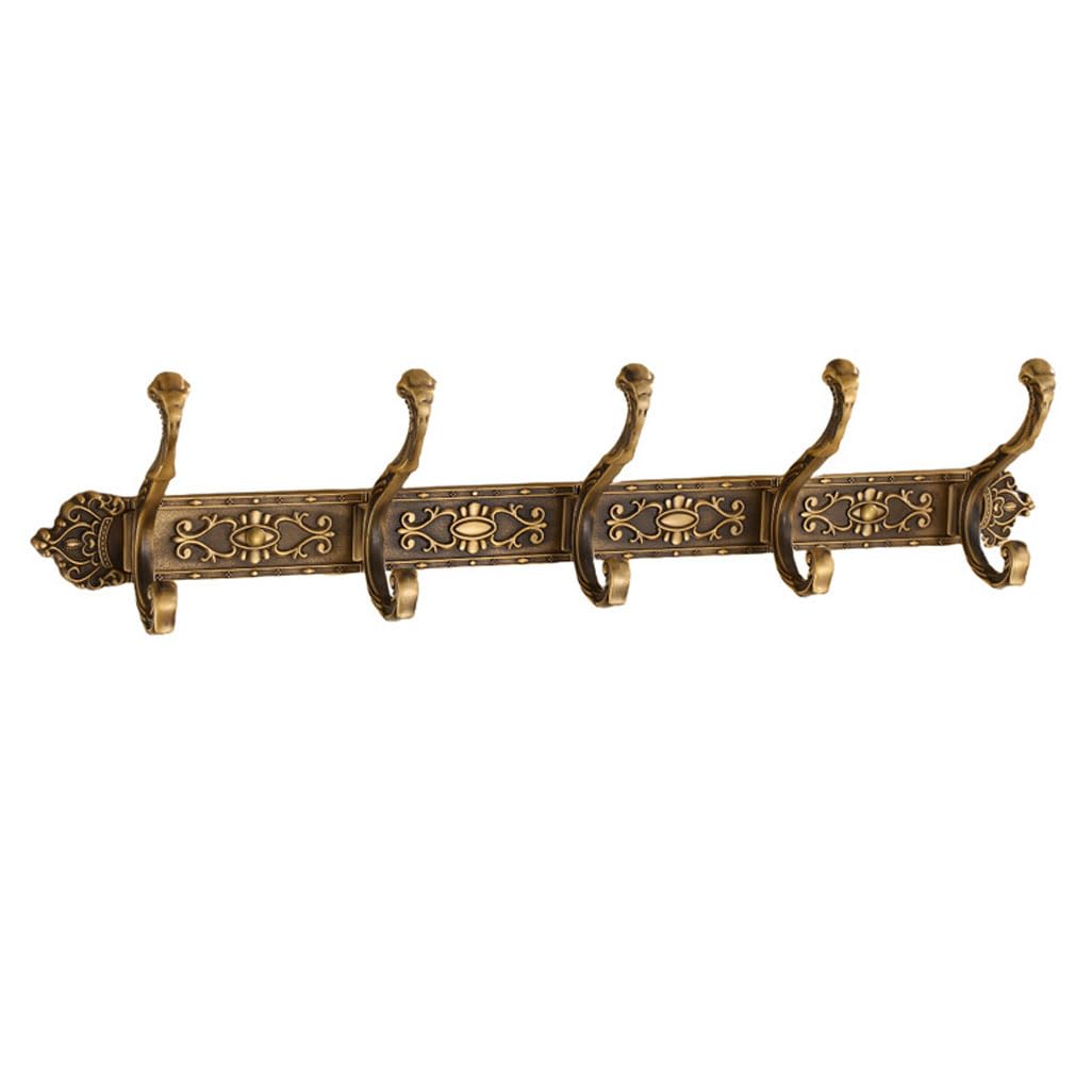 Lmysxaoz Bronze Vintage Metal Coat Rack Wall Mount, Aluminum Thickened Hooks Hanging Rail Clothes Towel Racks For Bathroom Entryway Bedroom Behind The Door 5Hook
