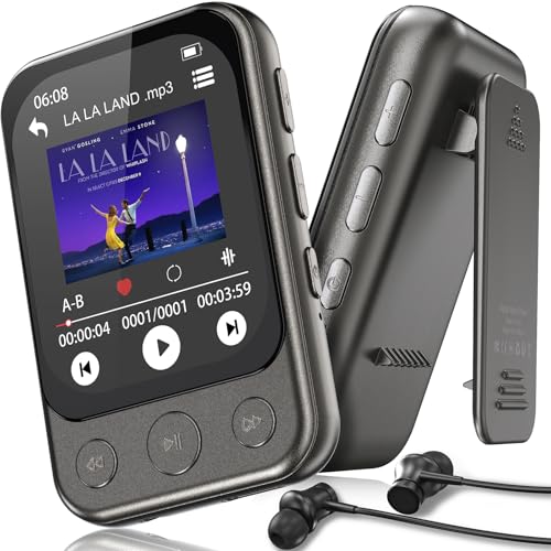 64GB MP3 Player Bluetooth 5.3 mit Clip & Lautsprecher, Sport Musik-Player mit Touchscreen und Tasten, unabhängiger Lautstärkeregler, FM-Radio, Sprachaufnahme, erweiterbar auf bis...