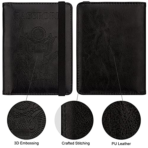 Image of WALNEW Passport Holder for Travel, RFID Passport Cover Wallet for Women Men, PU Leather Passport Book Card Holder Case with Pen (Elastic Band Closure, A-Black)