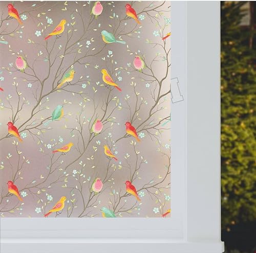 Image of WISDOM 12x480 Birds Privacy Frosted Window Film Home Decorative Glass Frosted Vinyl Sticker