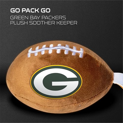 Image of Green Bay Packers Plush Football Pacifier Holder by Smilo - Officially Licensed NFL Soother Holder - Soft Plush Toy and Dummy Holder - Fits Any Pacifier - Stroller Accessory & Newborn Essential