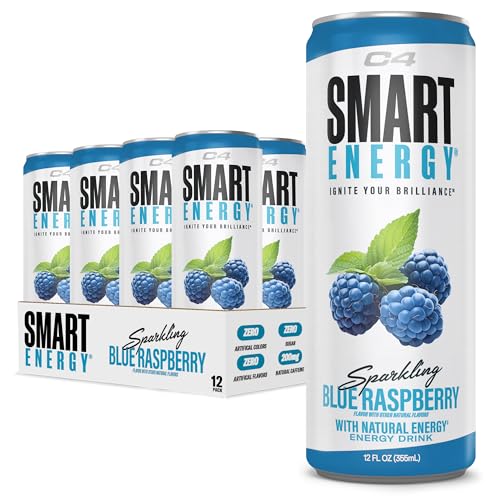 Image of C4 Smart Energy Drink - Boost Focus and Energy with Zero Sugar, Natural Energy, and Nootropics - 200mg Caffeine - Blue Raspberry (12oz Pack of 12)