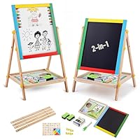 FB FunkyBuys Kids easel double sided with Magnetic Whiteboard & Chalk board for kids, 54pc Magnetic letters and numbers for children, Coloured chalk, Dry erase marker & Whiteboard eraser sponge (69CM)