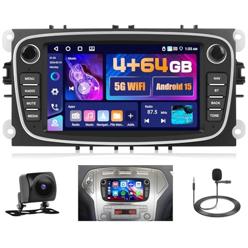 4+64GB Android Autoradio Carplay pour Ford Focus S-Max Mondeo Galaxy C-Max Kuga, 7 Pouces Écran Tactile Bluetooth Poste Radio Voiture Android Auto, GPS,...