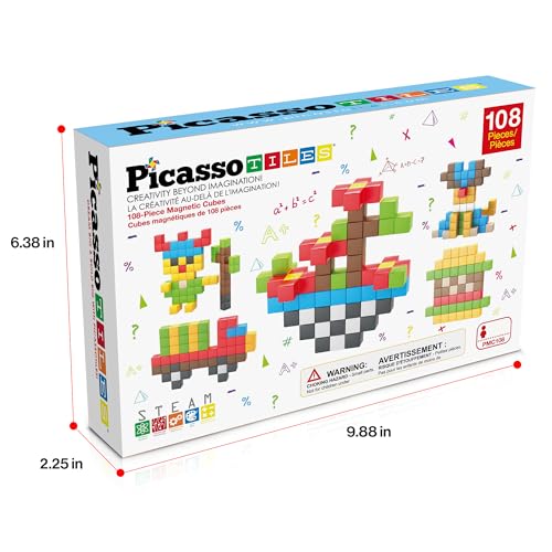 PicassoTiles 108pcs 1” Magnetic Puzzle Cubes Magnet Toys Preschool Construction Building Block Set Sensory Toy Early Education STEM Learning Come with Ideabook for Children Age 3+ Boy Girl PMC108 by PicassoTiles - Image 9
