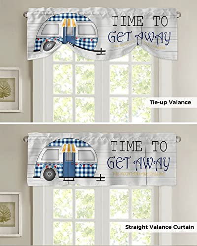 Onehoney Tie Up Curtain Valance Window Topper 1 Panel 42X12In,Camping Car Adjustable Rod Pocket Short Window Shade Valances For Kitchen Bedroom Windows,Rustic Grey Wooden Texture #TOP4