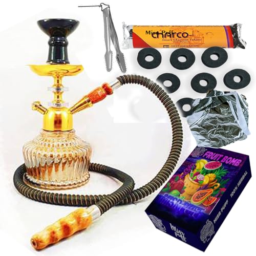 Image of Premium Glass hookah set + accessories only (0% Tobacco & Nicotine), 40 cm Height (Gold Cutie 12 Inch)
