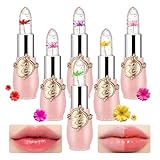 6PCS Crystal Flower Jelly Lipstick Set,Moisturizing Color Changing Lip Gloss Set,Clear Tinted Magic Lip Stain Moisturizer Gift Set,Waterproof Lip Balm Set,Long Lasting Hydrating Lipgloss for Women