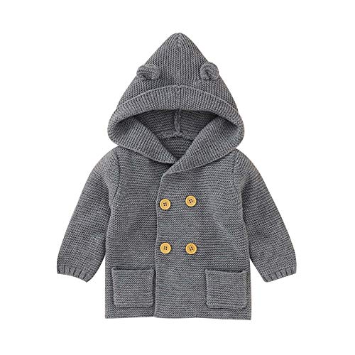 Childrens Outwear,Toddler Baby Boys Girls Solid Color Ears Hooded Knitted Tops Warm Coat Clothes 2020 Gift Gray