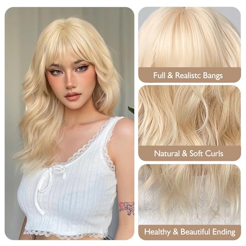 Testar Blonde Wig for White Women, 22 Inch Platinum With Bangs, Hair Replacement - Image 3