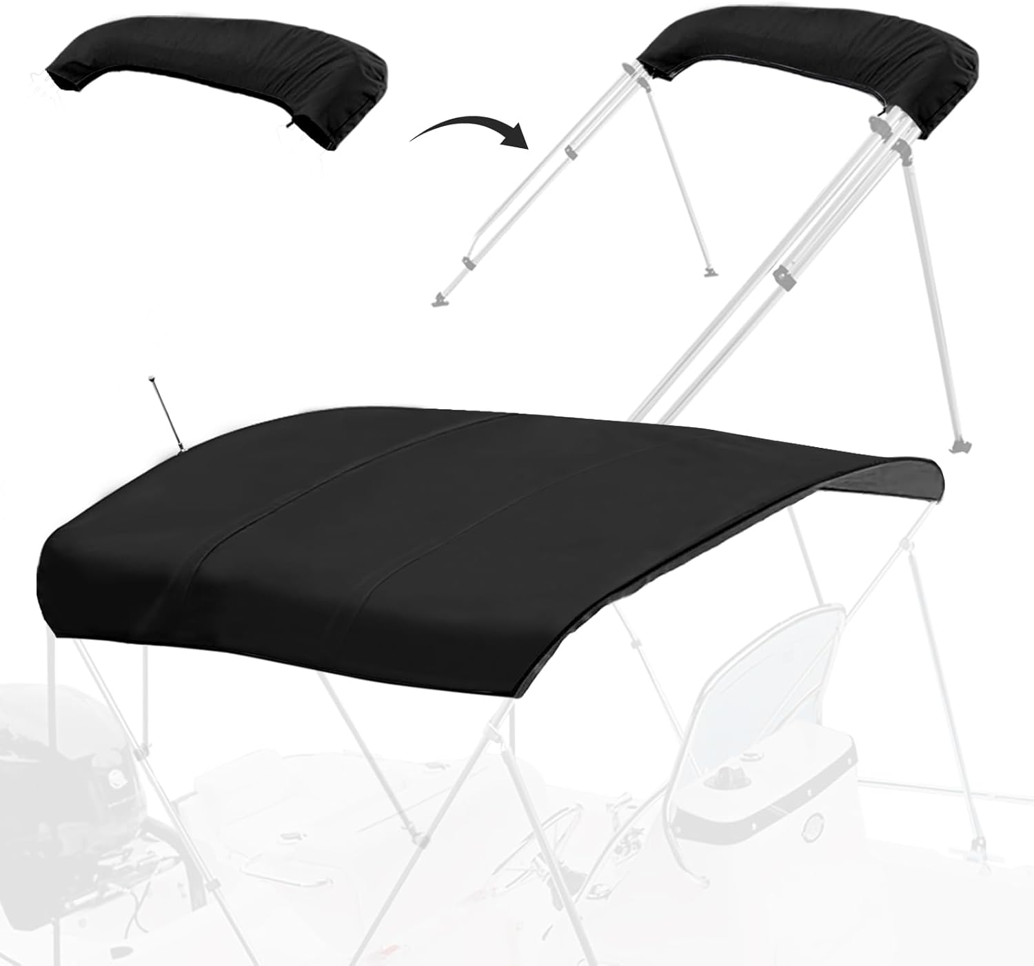 4 Bow Bimini Top Replacement Canvas with Light Hole & Storage Boot,Pontoon Bimini Top Replacement Canvas,900D Heavy Duty Waterproof Bimini Top Canvas Only Without Frame8'L 97"-103" W Black Black 4 Bow 8'L 97"-103"W