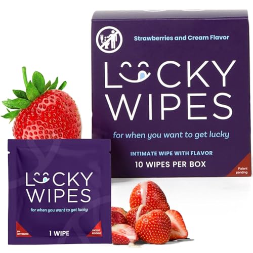 Image of Lucky Wipes For Men, Individually Wrapped - pH Balanced Flavored Intimate Wipes - Pack of 10 (Strawberries and Cream)