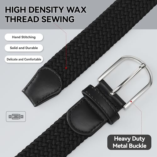 Image of Mile High Life | Braided Stretch Elastic Belts | Pin Oval Solid Black Belt Buckle | PU Loop End Tip Men /Women /Junior Belt