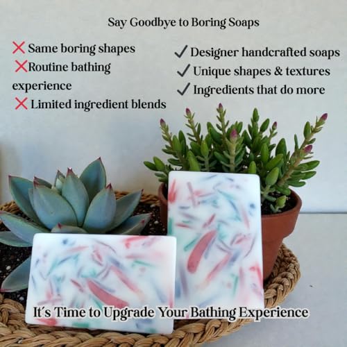Image of Confetti Goat Milk Soap Handmade Natural Glycerine Bath Bar | Aloe Vera Charcoal Cucumber Infused Moisturizing & Hydrating Soap for Dry Sensitive Skin | Deep Cleansing Face & Body Use (110g)