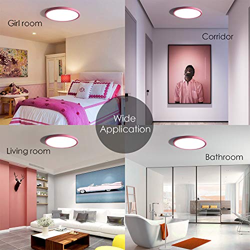 Taloya Flush Mount Led Ceiling Light Pink Girl (12 Inch 20W), Round Modern Slim Light Fixture For Bedroom Kitchen Baby Child Laundry Utility Room, 3 Color Temperatures In One(Warm White/Neutral/Cool) #TOP6