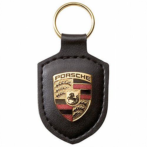 Porsche Original Key Fob Black Leather with Metal Colour Crest Porsche Original Key Fob Black Leather with Metal Colour Crest