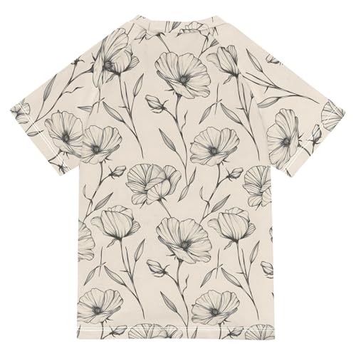 ALAZA Kids Rash Guard Girls Boys Toddler Swim Shirts Short Sleeve Beige Floral UPF 50+ 3T2