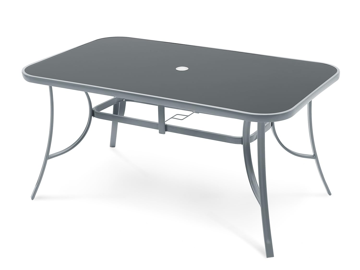 Gartentisch Glas Aluminium Grau 150 x 90 cm mit Sicherheitsglas wetterfest Stabiler Esstisch für Garten Terrasse Balkon Wohnzimmer
