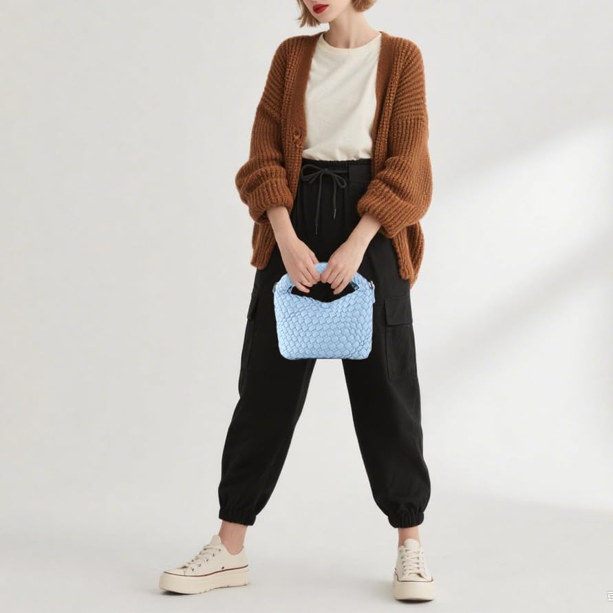 Image of Woven Crossbody Bag Small Tote Cute Purse for Women,Top Handle Handbag Pu Leather Shoulderbag with Detachable Strap