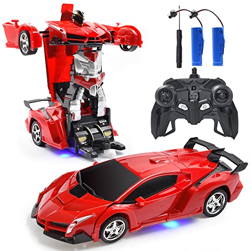 Jeestam RC Car Robot for Kids Transformation Car Toy, Remote Control Deformation Vehicle Model with One Button Transform 360°Rotating Drifting 1:18 Scale, Best for Boys and Girls (Red)