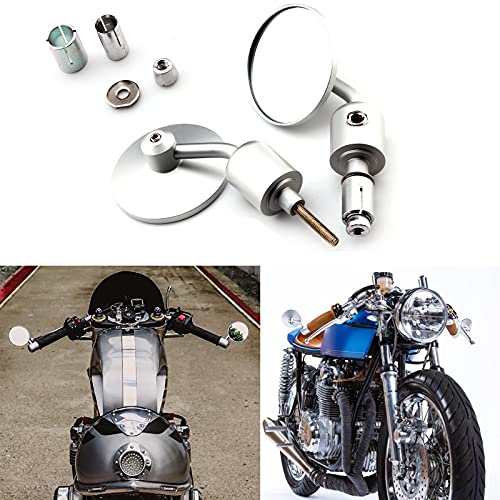 Image of Silver Universal Motorcycle Rearview Mirrors 7 /8 inch Bar End Compatible with Honda Cafe Racer Yamaha Suzuki Kawasaki Scooter