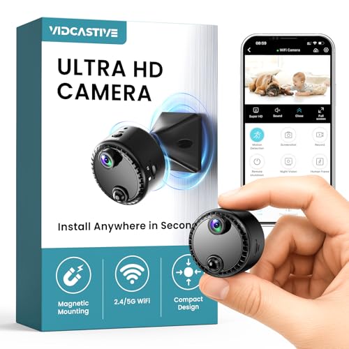 VIDCASTIVE 4K Mini Hidden Camera 2.4G/5G WiFi Wireless Indoor Security Camera for Home/Pet/Travel,...