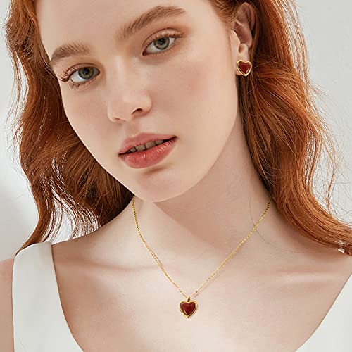 Temoto Carnelian Crystal Stone Gold Heart Necklace For Women Red Pendant Necklaces Natural Healing Protection Anniversary Birthday Valentines Day Gifts For Girlfriend #TOP1