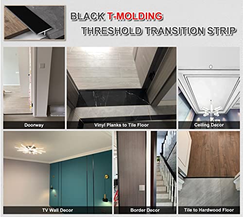 Aluminum T Molding Floor Transition Strip 36 Inch By 3/4 Inch, Matte Black Doorway Edge Trim For Wood Vinyl Laminate Floors, Flat Cinch Seam Cover/Binder, 20Mm Wide #TOP4