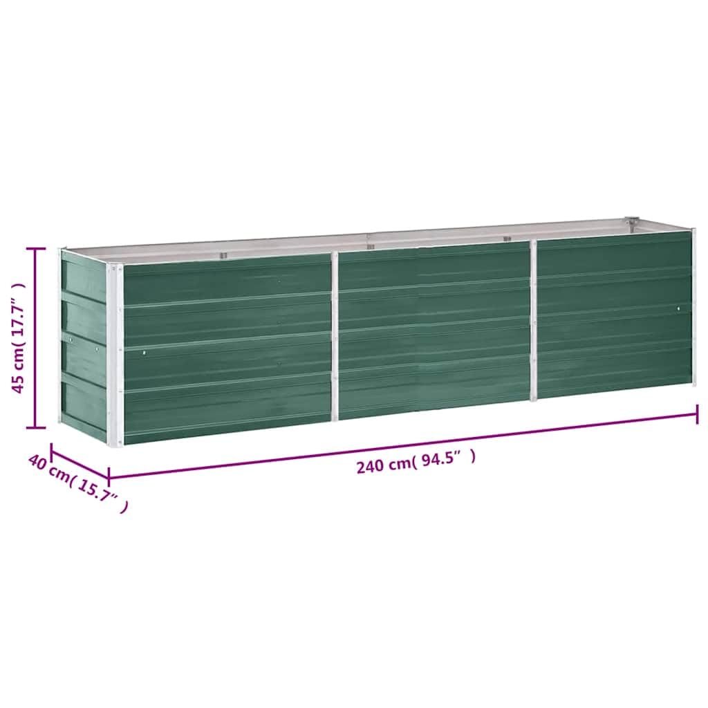 vidaXL Arriate de Jardín Macetero Caja para Plantar Plantas Macetas de Patio Exterior Acero Galvanizado Verde 240x40x45 cm