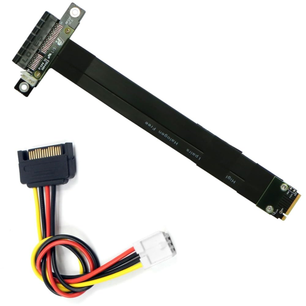 10Gtek M.2 NVMe (M Key) to PCIe 3.0 x4 Extension Cable with a 4Pin to SATA Power Cable, 180 Degree Riser Adapter, Straight Connectors, Desktop GPU & SSD Mounting Solution, 15cm/0.5ft-picture-23