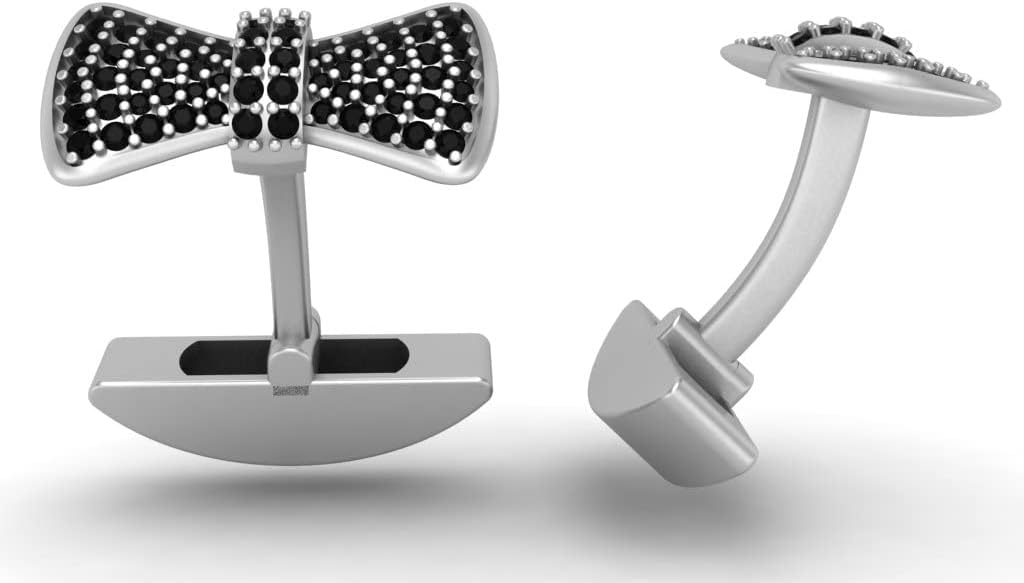 RATNAVALI ARTS 925 Sterling Silver Bow Tie Cufflinks with Gemstones | Men’s Formal Shirt Accessories for Weddings, Parties, and Business