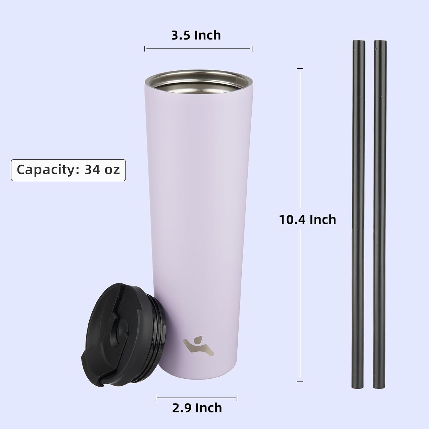 34 OZ Insulated Tumbler with Lid and 2 Straws Stainless Steel Water Bottle Vacuum Travel Mug Coffee Cup,Taro - Image 2