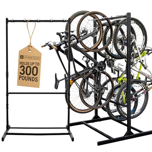 StoreYourBoard Freestanding Bike Rack for 8 Bikes - Heavy Duty Aluminum & Steel Indoor Bike Rack Garage - Space-Saving Vertical Bike Rack for Road, Mountain, and Hybrid Bicycles - Holds Up to 300 Lbs