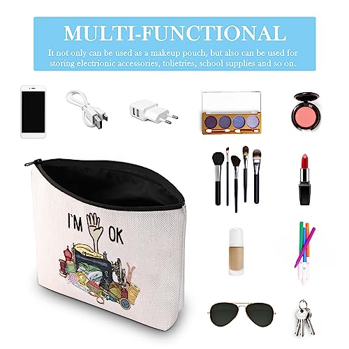 Image of GJTIM Quilting Themed Gift Sewing Gift Sewing Storage Bag Stitching Makeup Bag For Quilters Seamstress Tailors Sewing Lovers (OK Sewing Bag)