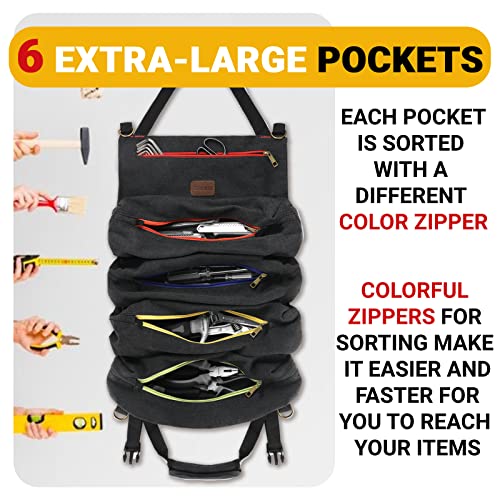 Smriti Canvas Tool Bag,Roll Tool Organizer,Multi-Purpose Pouch,Car First Aid Kit Wrap Roll Storage Case,Hanging Tool Zipper Carrier Tote,Car Camping Gear #TOP4