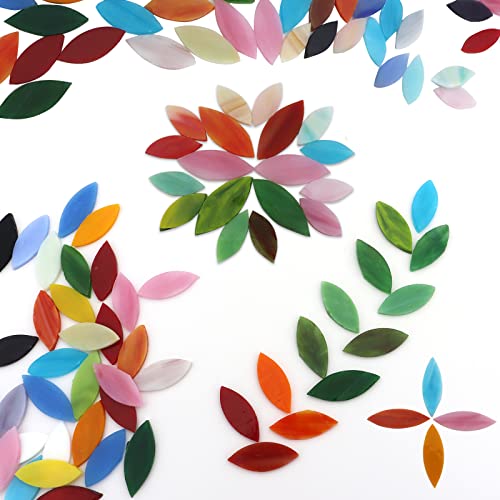 Litmind 120 Pieces 3 Size Mixed Petals Stained Glass Mosaic Tiles For Crafts, Hand Cut Stain Glass Large Leaves Kit, Colored Glass Flowers Mosaic Making Supplies #TOP3