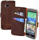 Suncase Book-Style Tasche kompatibel mit HTC One M8 | HTC One M8s Ledertasche Leder Schutzhülle Hülle Hülle (mit Standfunktion & 2 x Kartenfach) antik Coffee