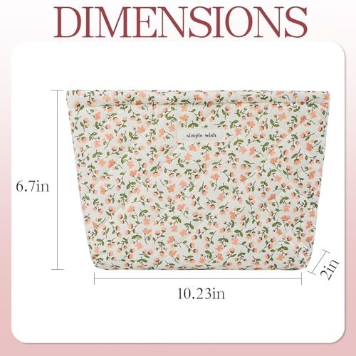 Quilted Cotton Makeup Bag, Puffy Coquette Cosmetic Pouch for Women Teens Girls, Large Travel Toiletry Organizer, Cute Aesthetic Zippered Clutch2