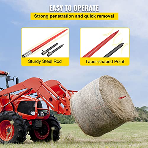 VEVOR Hay Spear 49" Bale Spear 3000 lbs Capacity, Bale Spike Quick Attach Square Hay Bale Spears,Bale Forks, Bale Hay Spike with 2 Stabilizer Spears - Thumbnail 6