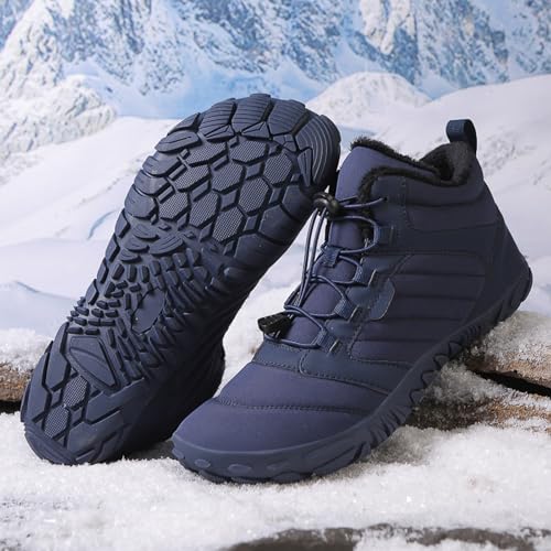 Image of Men's and Women's Barefoot Hiking Boots | Zero Drop Winter Snow Boots with Wide Toe Box | Slip-On Waterproof Ankle Booties | Minimalist Five-Finger Sneakers for Outdoor Hiking and Walking