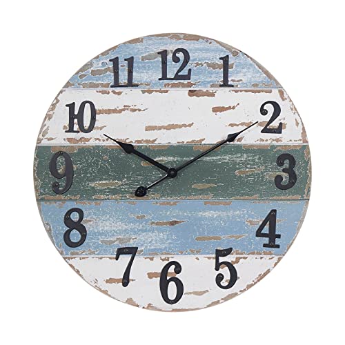 Flora Large Beach Coastal Nautical Wall Clock, 18 Inch Wooden Wall Clocks Battery Operated,Vintage Farmhouse Decorative for Living Room, Kitchen, Home, Bedroom, Laundry Room, Blue - Image 7