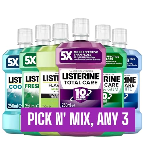 Listerine Mouthwash Bundle | Pick & Mix Any 3 Flavour | Customize Your Bundle with Cool Mint, Fresh Burst, Total Care, and More | 3 x 250ml Bottles