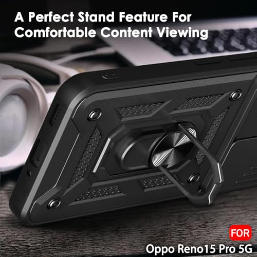 Image of TheGiftKart Tough Armor Bumper Back Cover Case for Oppo Reno 15 Pro 5G | Sliding Camera Cover, Kickstand & Ring Holder | 360 Degree Protection Back Cover Case for Oppo Reno15 Pro 5G (PC & TPU, Black)