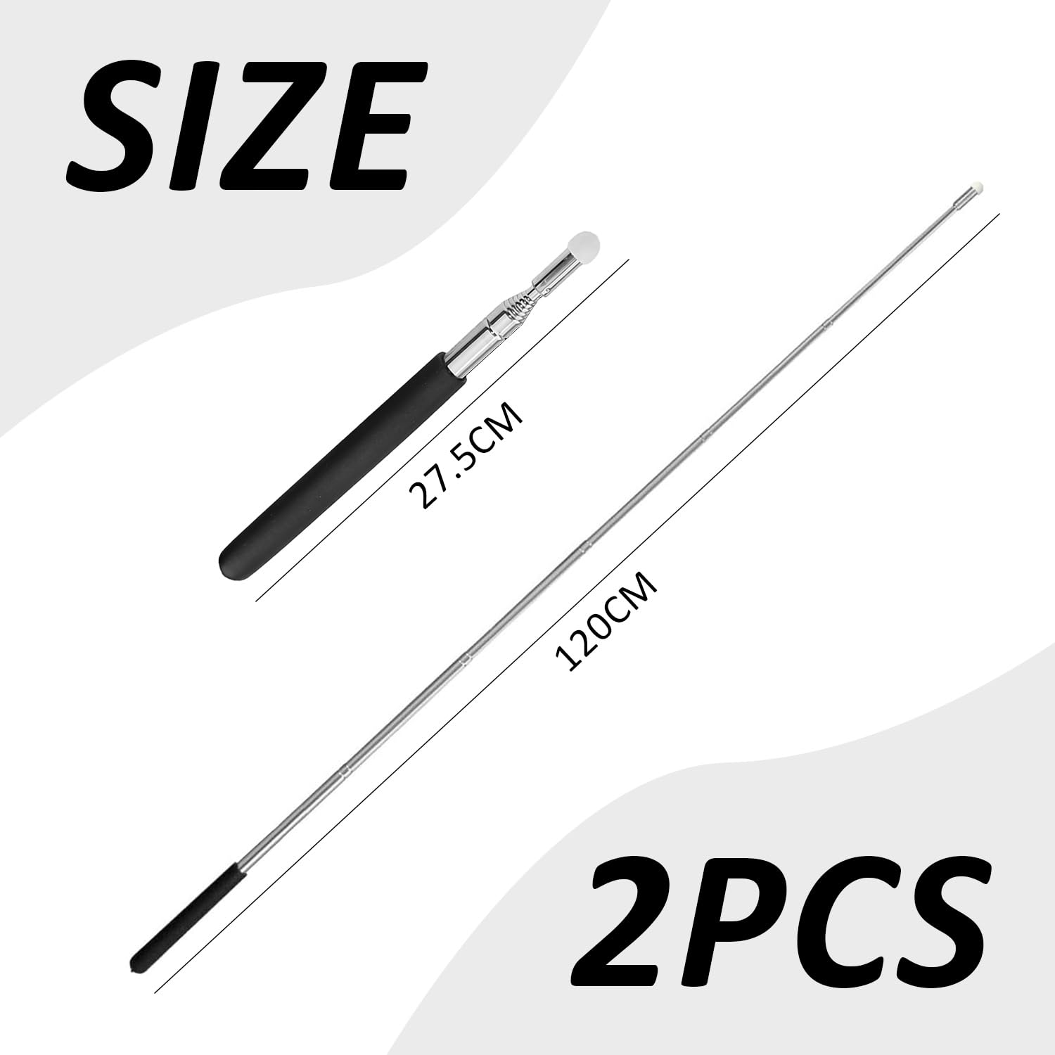 2 Pieces of Non-Slip Handle Pointers, Teaching Tools, Retractable Pointers, Stainless Steel Pointers - Image 2
