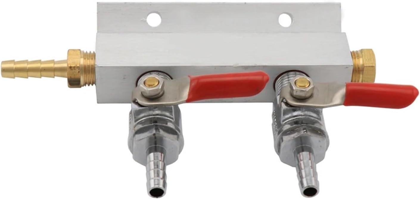 WHYLE Home & Brewing 2 Way Homebrew Gas Distributor CO2 Manifold Splitter with 7mm Hose Barbs Shutoffs Draft Beer Kegerator Brewing Accessories